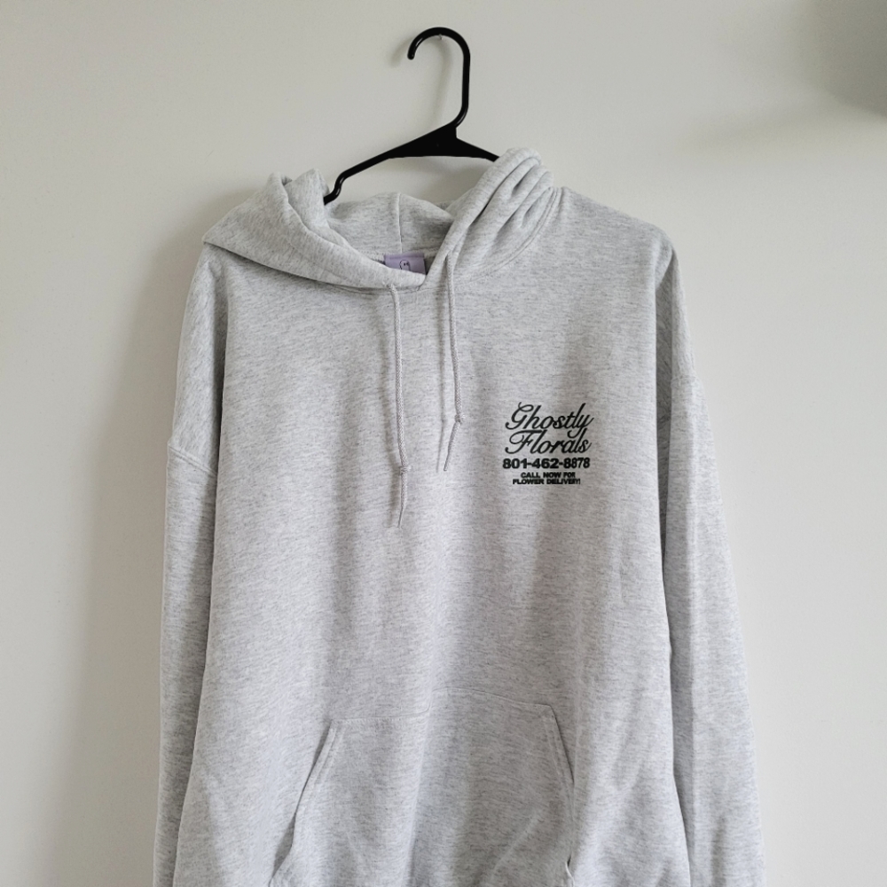 lonely ghost ghostly florals grey hoodie, xl